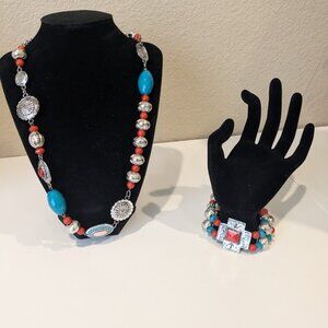 Vintage bracelet and necklace set, unique beaded design, vtg costume jewelry